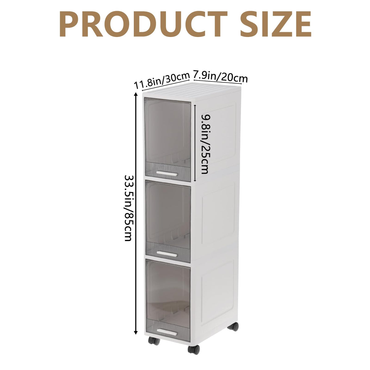 Narrow 3 Tier Bathroom Storage Cabinet with Wheels Z82593