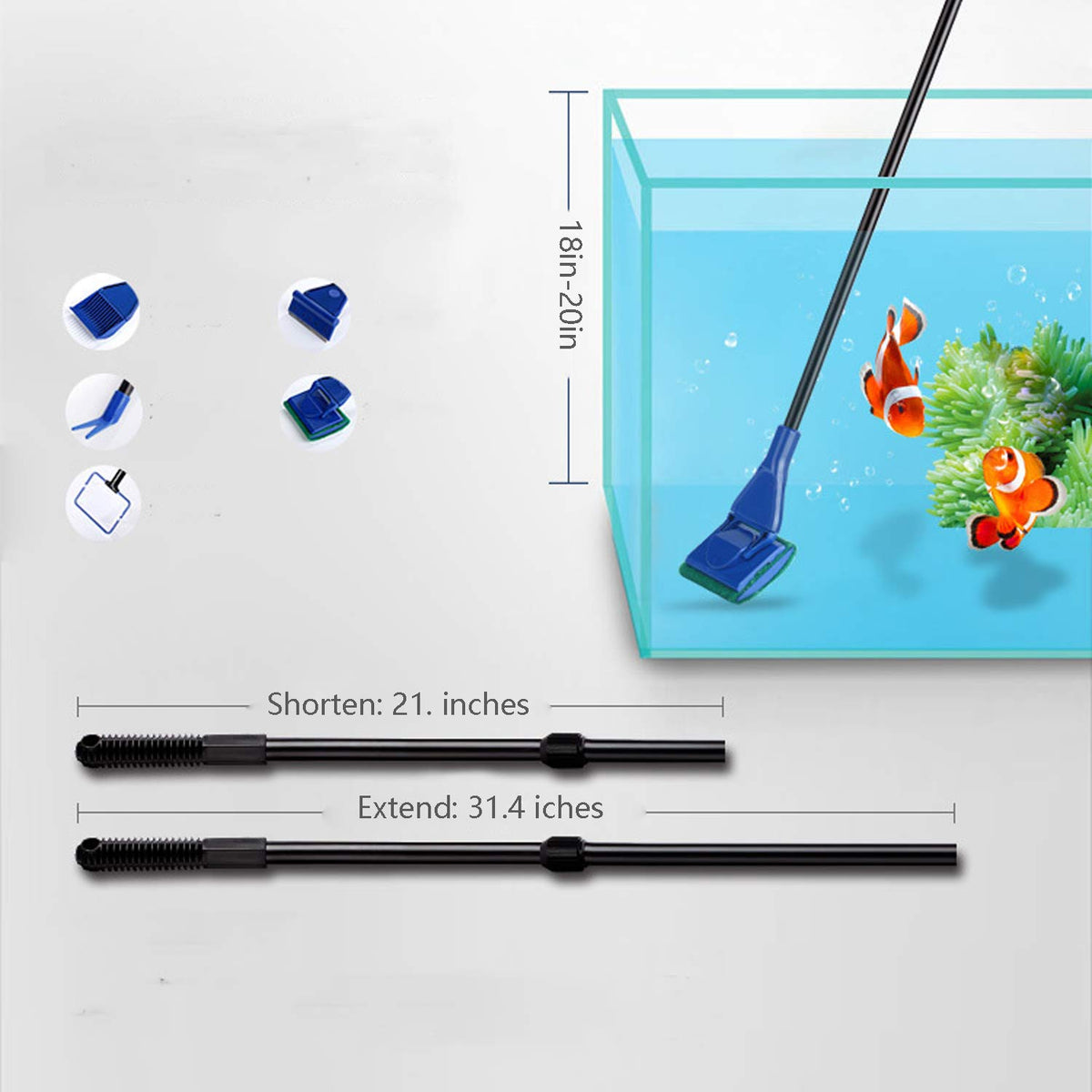 5 In 1 Aquarium Cleaning Tools Kit with Adjustable Length Rod K745