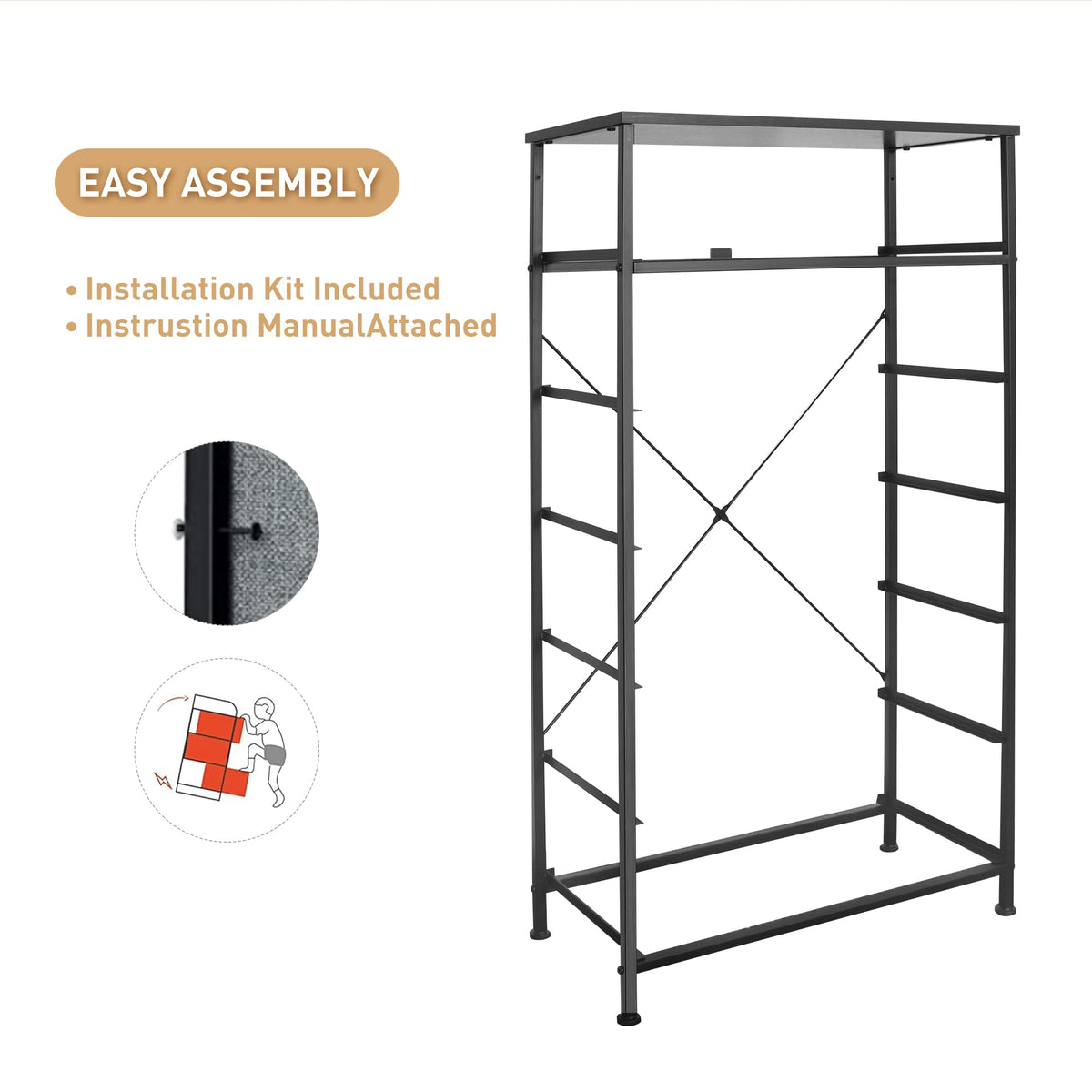 Black 7 Drawer Tall Dresser with Fabric Bins P49296