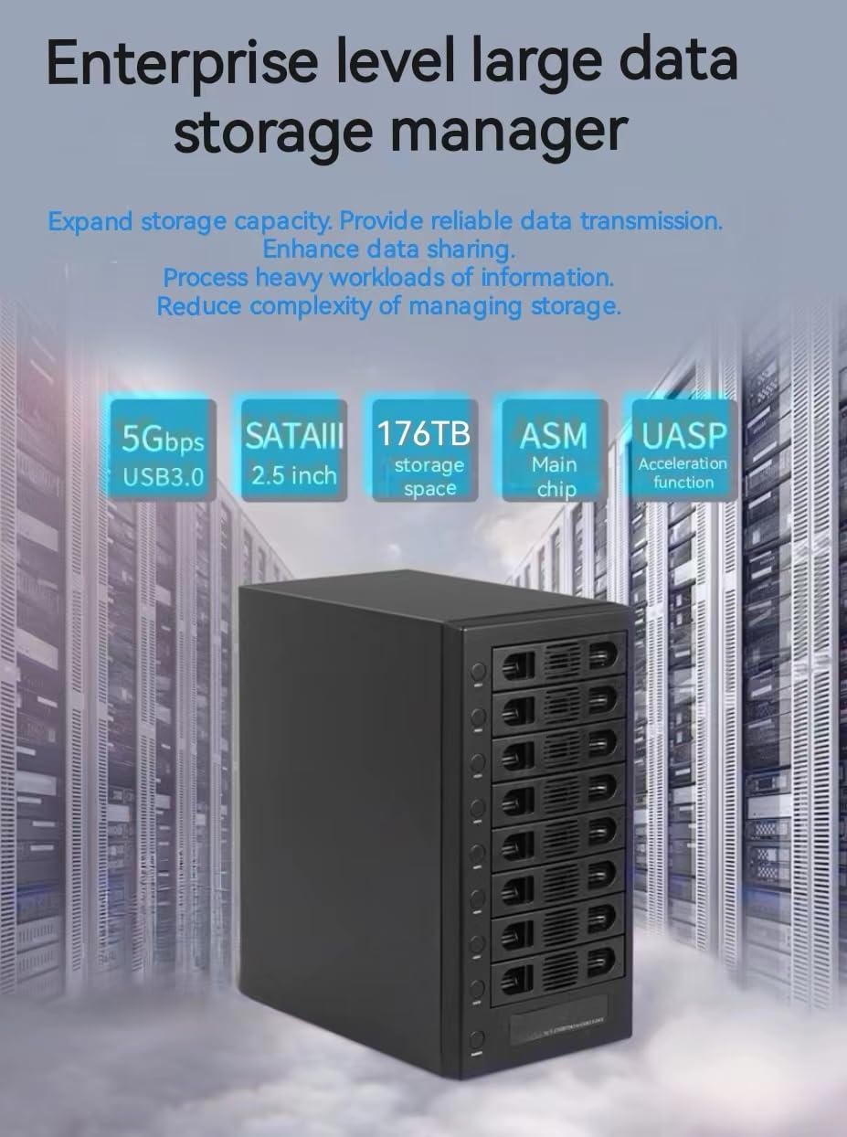 8 Bay Tool Less Hot Swap 2.5" 3.5" SATA USB 3.0 Enclosure B471633