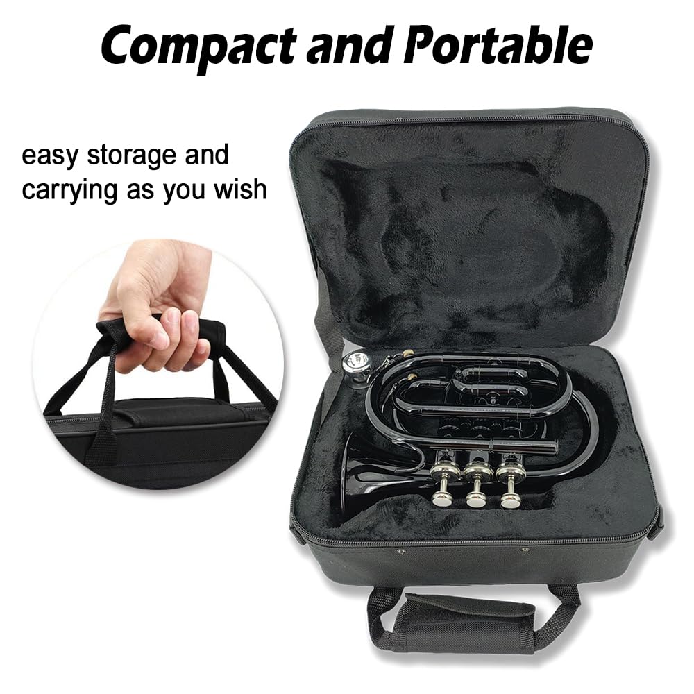 Bb Flat Pocket Trumpet with Cleaning Cloth, 7C Mouthpiece and Hard Case U135