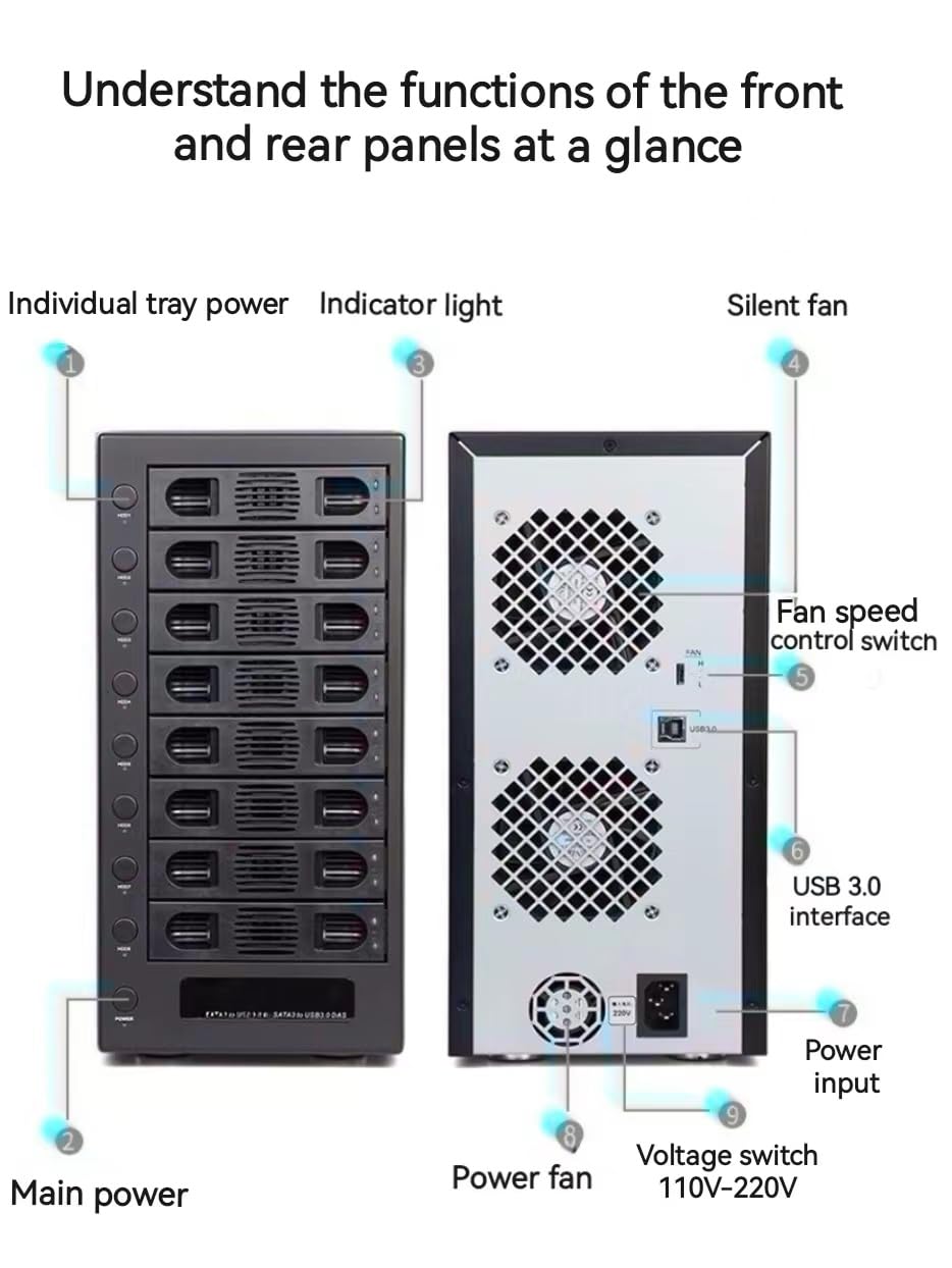 8 Bay Tool Less Hot Swap 2.5" 3.5" SATA USB 3.0 Enclosure B471633