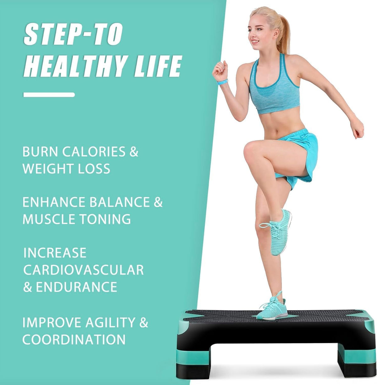 26.5 inch Aerobic Step Platform with 4 Risers T62051