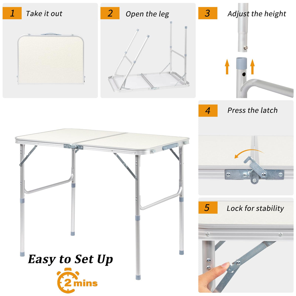 3ft Portable Aluminum Folding Picnic Table with Carry Handle P719