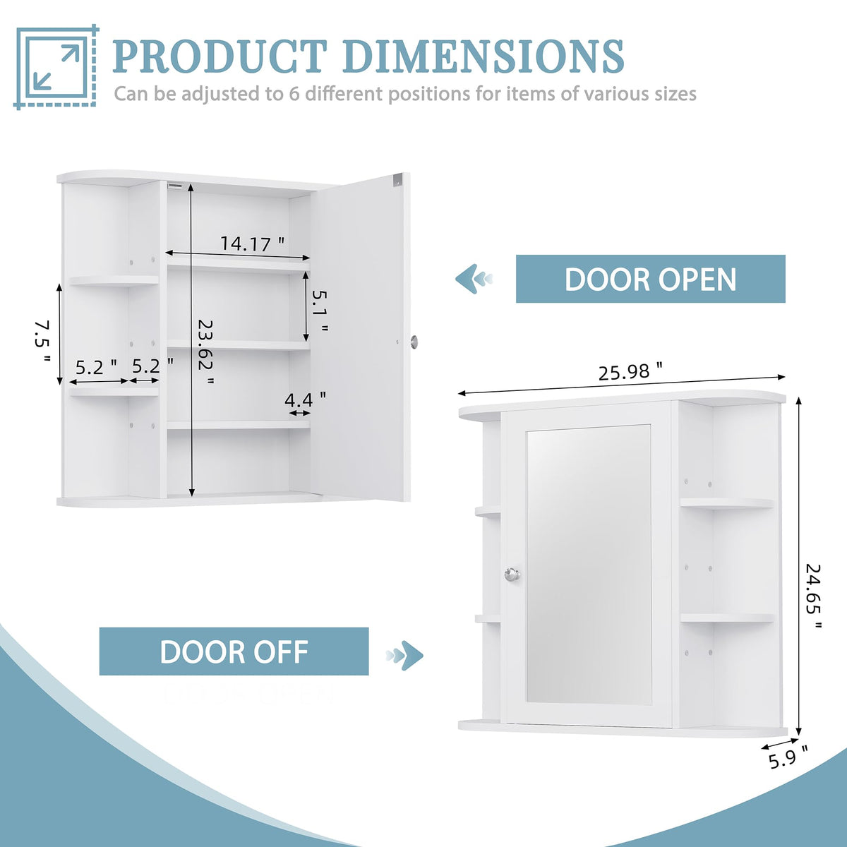 White Wall Mounted Medicine Cabinet with Mirror J742