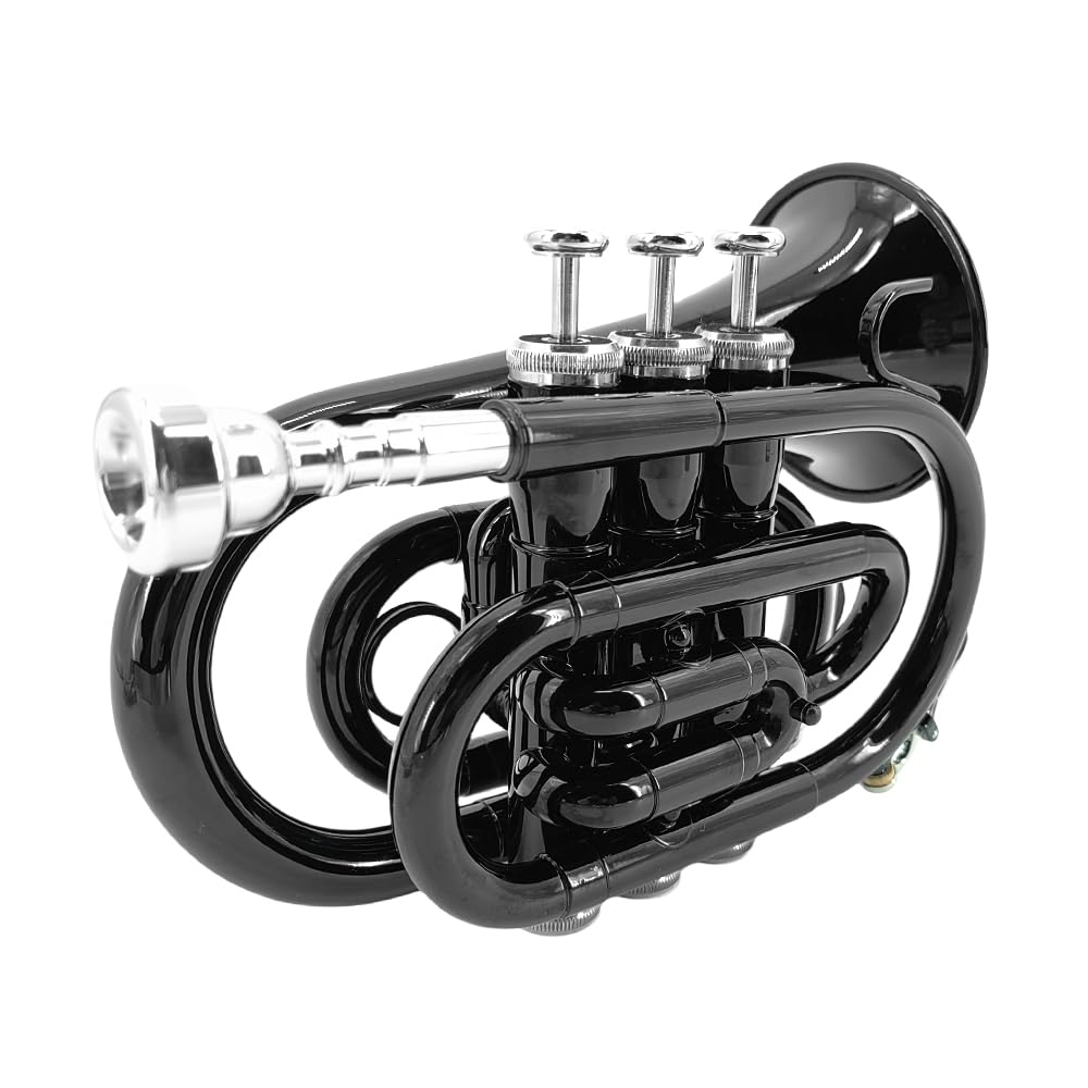 Bb Flat Pocket Trumpet with Cleaning Cloth, 7C Mouthpiece and Hard Case U135