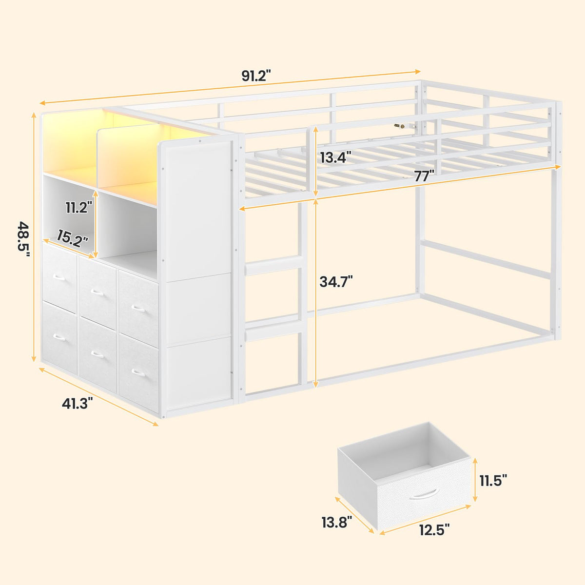 Twin Over Twin Bunk Bed with 6 Storage Drawers J169749