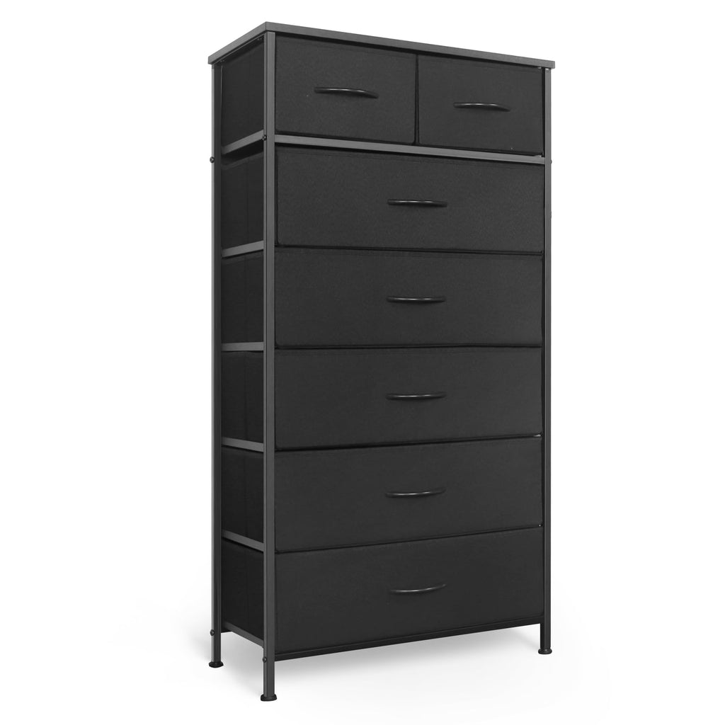 Black 7 Drawer Tall Dresser with Fabric Bins P49296