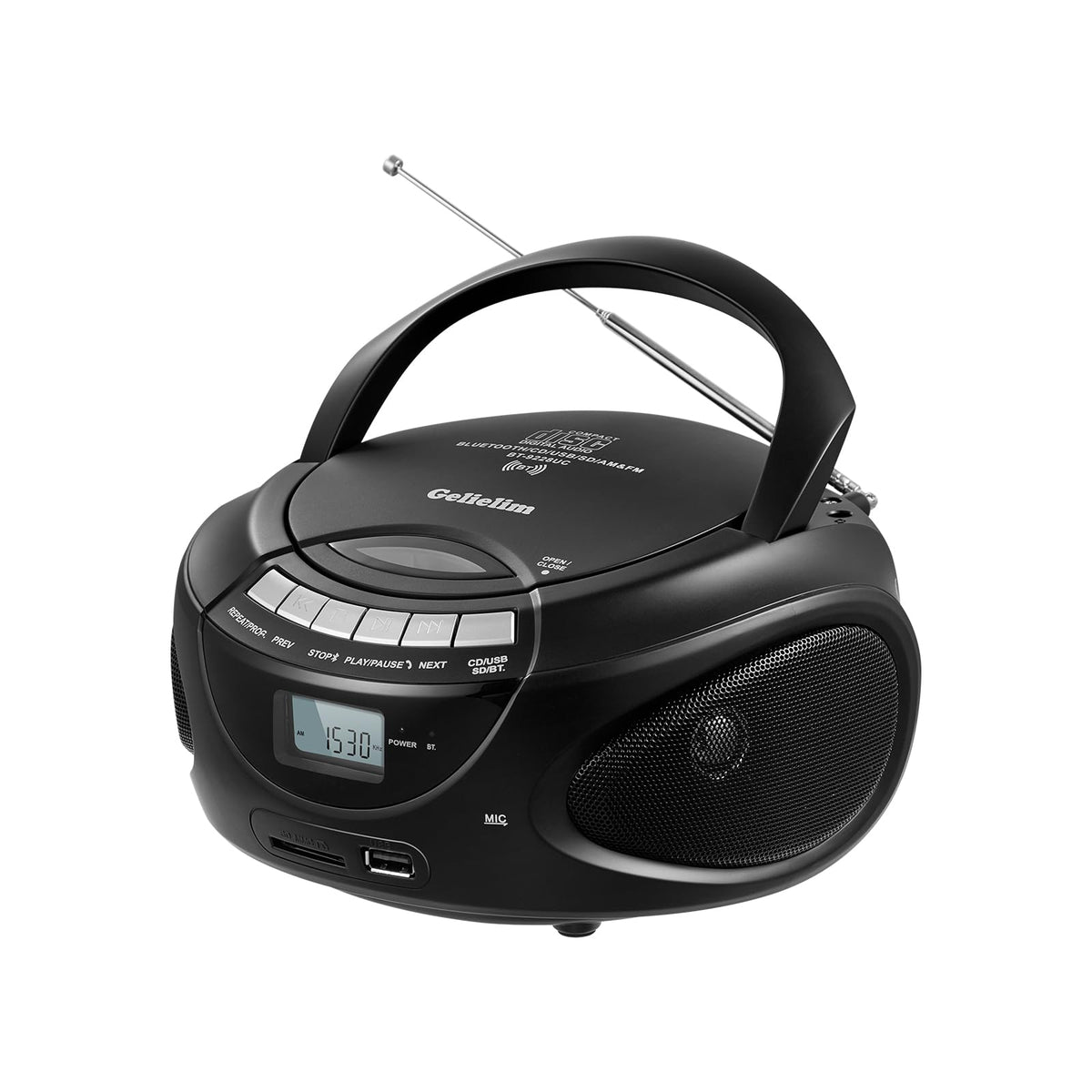 Portable CD Boombox with AM/FM Radio, Bluetooth, USB, SD Card, LCD Display, Black L757776