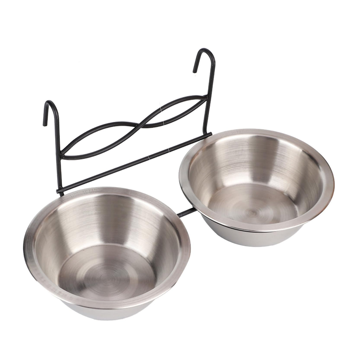 Stainless Steel Hanging Pet Bowls, 2 Bowls 1 Hook G365795