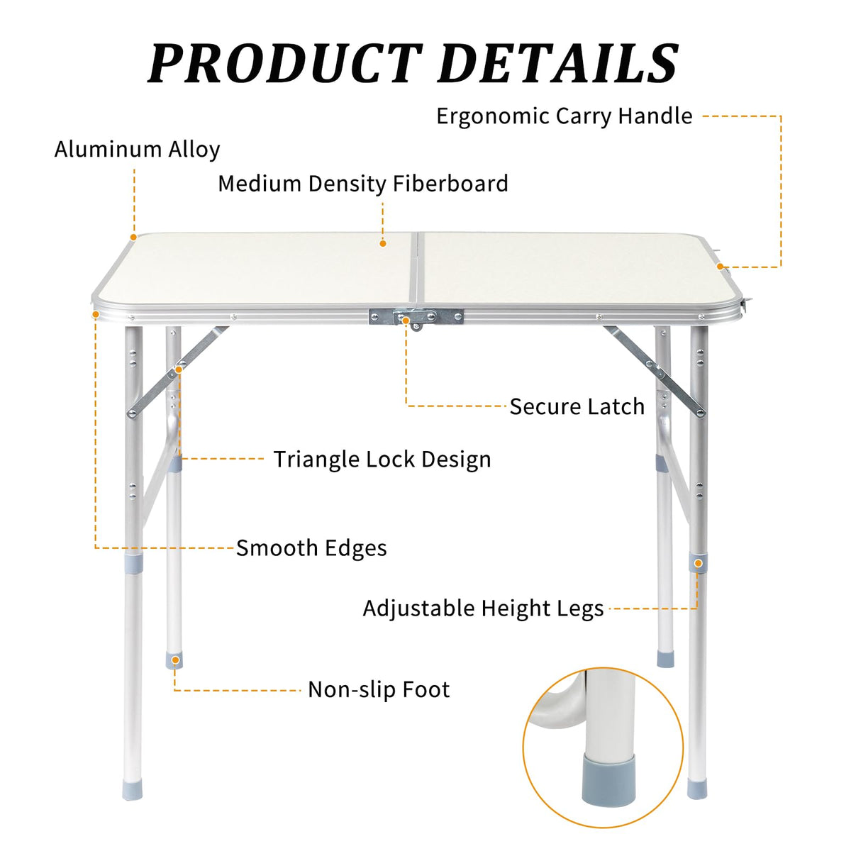 3ft Portable Aluminum Folding Picnic Table with Carry Handle P719