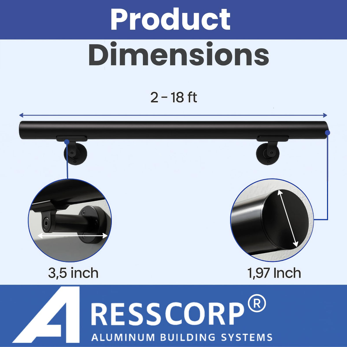 6FT Aluminum Handrail Kit Matte Black T390693