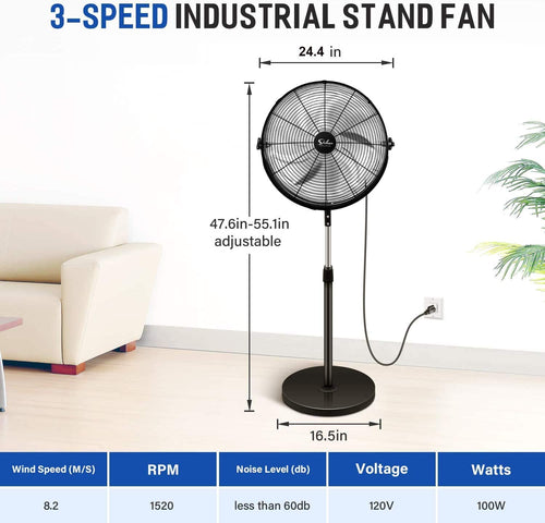 20 Inch 3-Speed High Velocity Metal Pedestal Standing Fan D24952