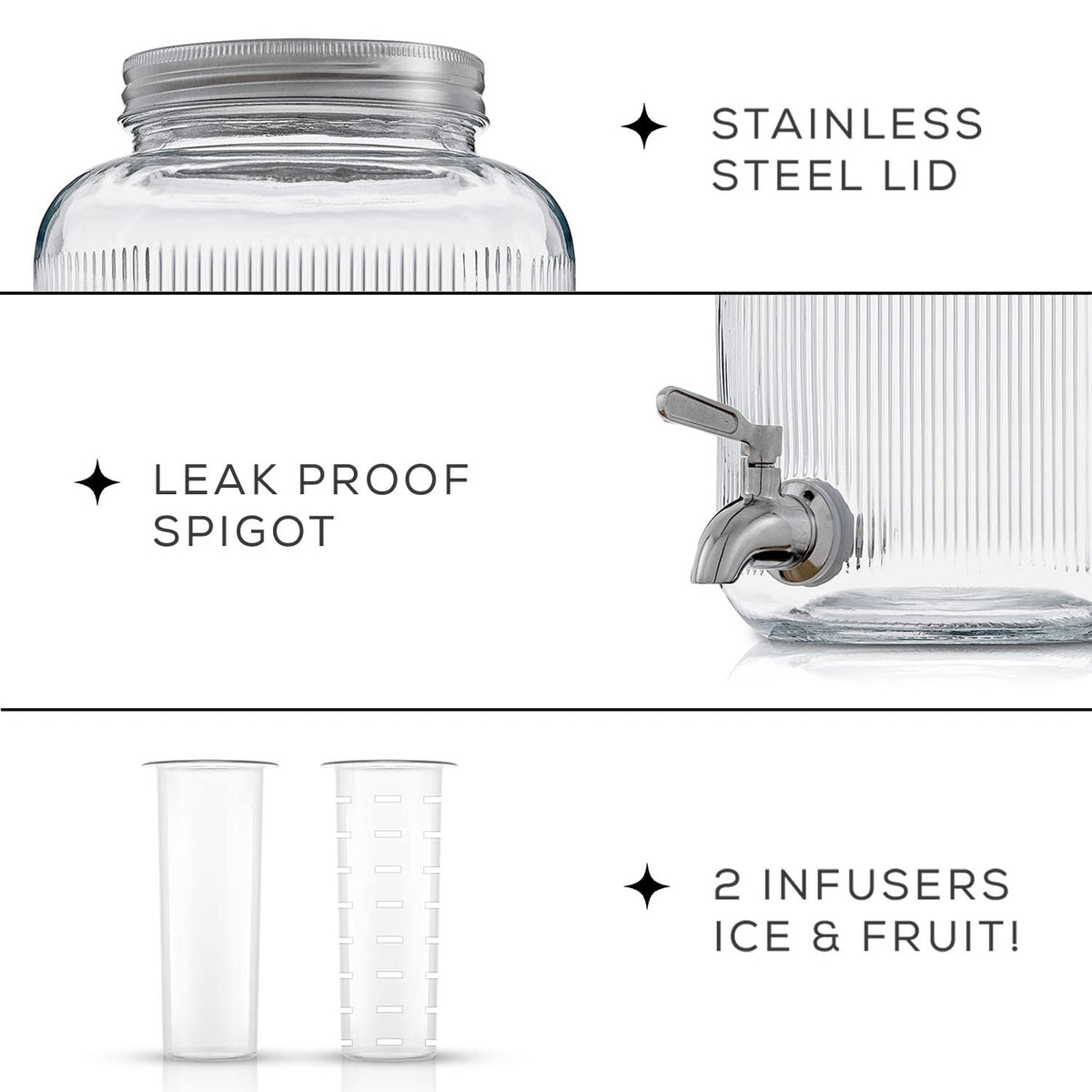 1 Gallon Glass Beverage Dispenser with Stainless Steel Spigot Z616