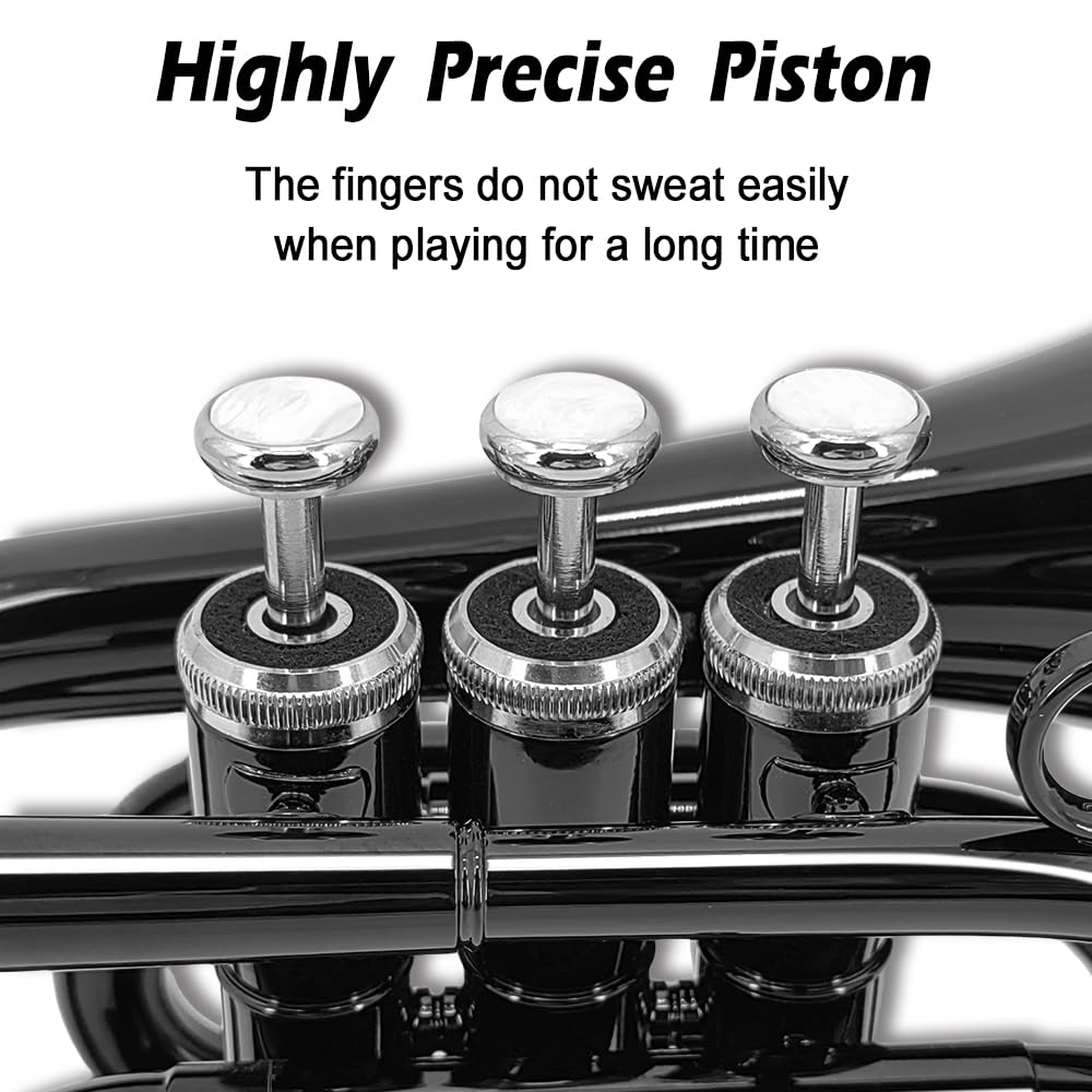Bb Flat Pocket Trumpet with Cleaning Cloth, 7C Mouthpiece and Hard Case U135