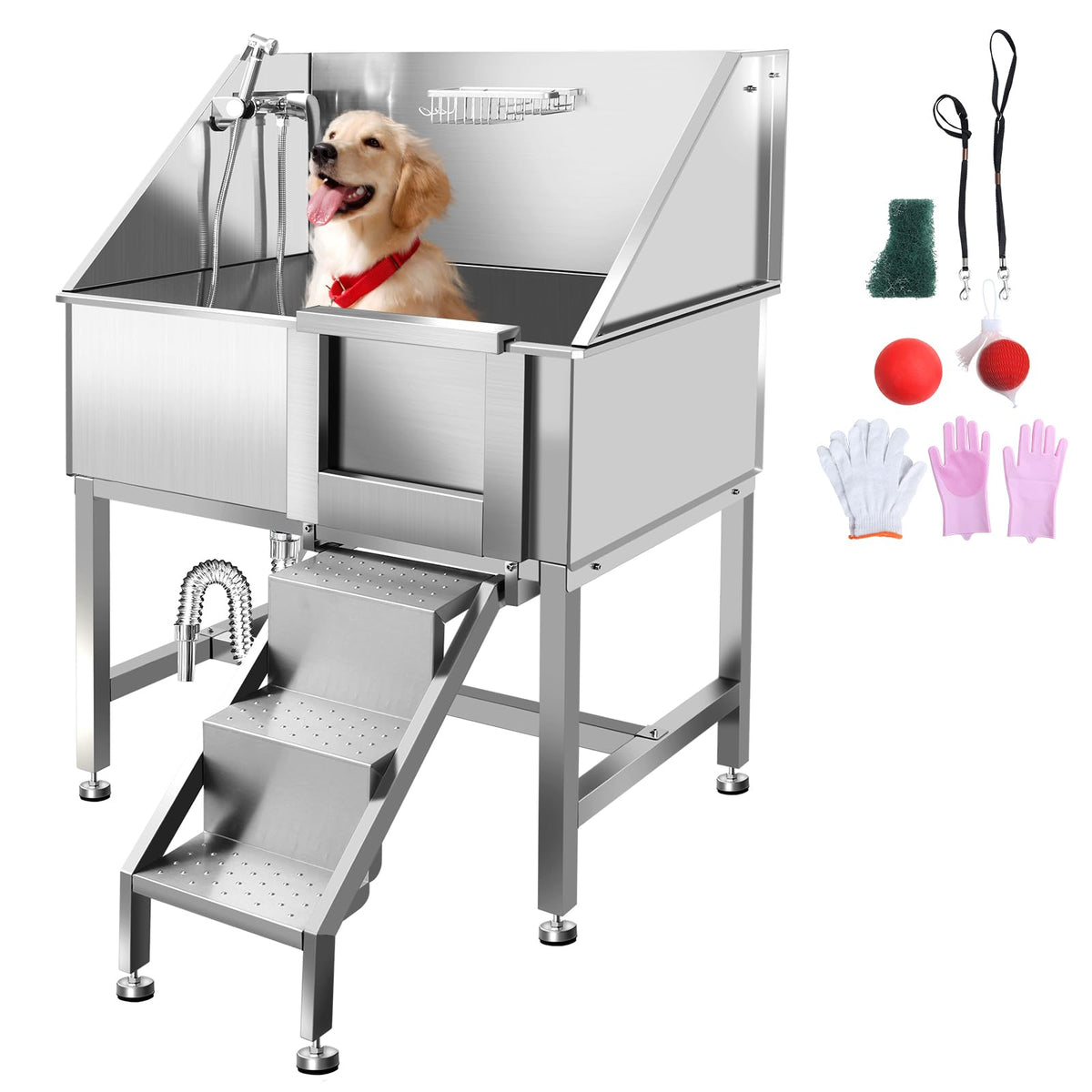 38" Stainless Steel Dog Grooming Tub with Stairs N166559