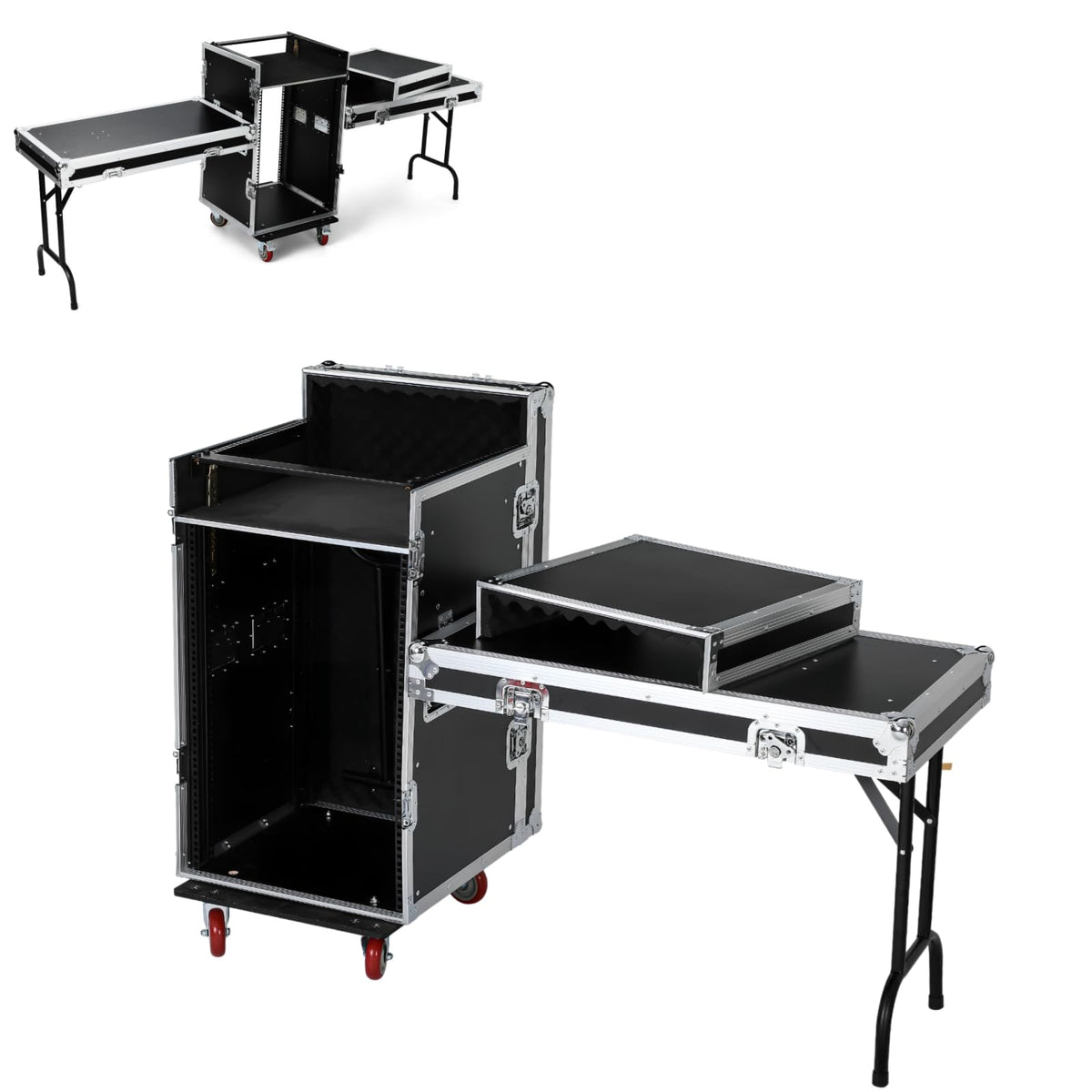 16U DJ Controller Case Rack with 2 Side Tables and 4 Casters S732