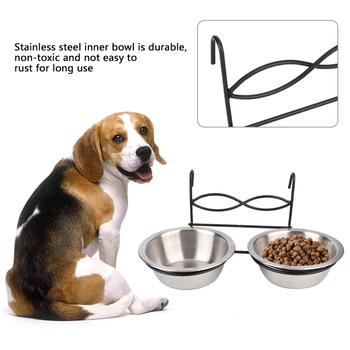 Stainless Steel Hanging Pet Bowls, 2 Bowls 1 Hook G365795