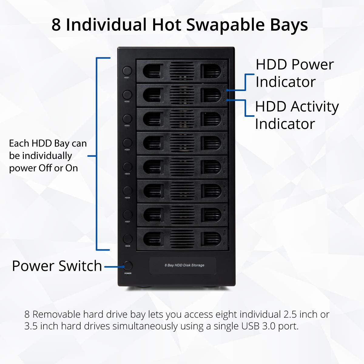 8 Bay Tool Less Hot Swap 2.5" 3.5" SATA USB 3.0 Enclosure B471633