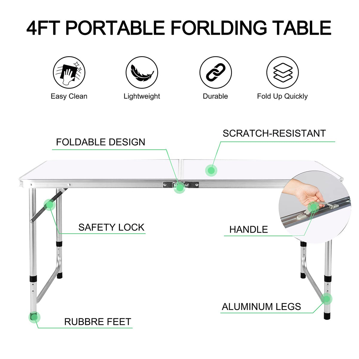 4 FT Aluminum Height Adjustable Folding Camping Table N9354