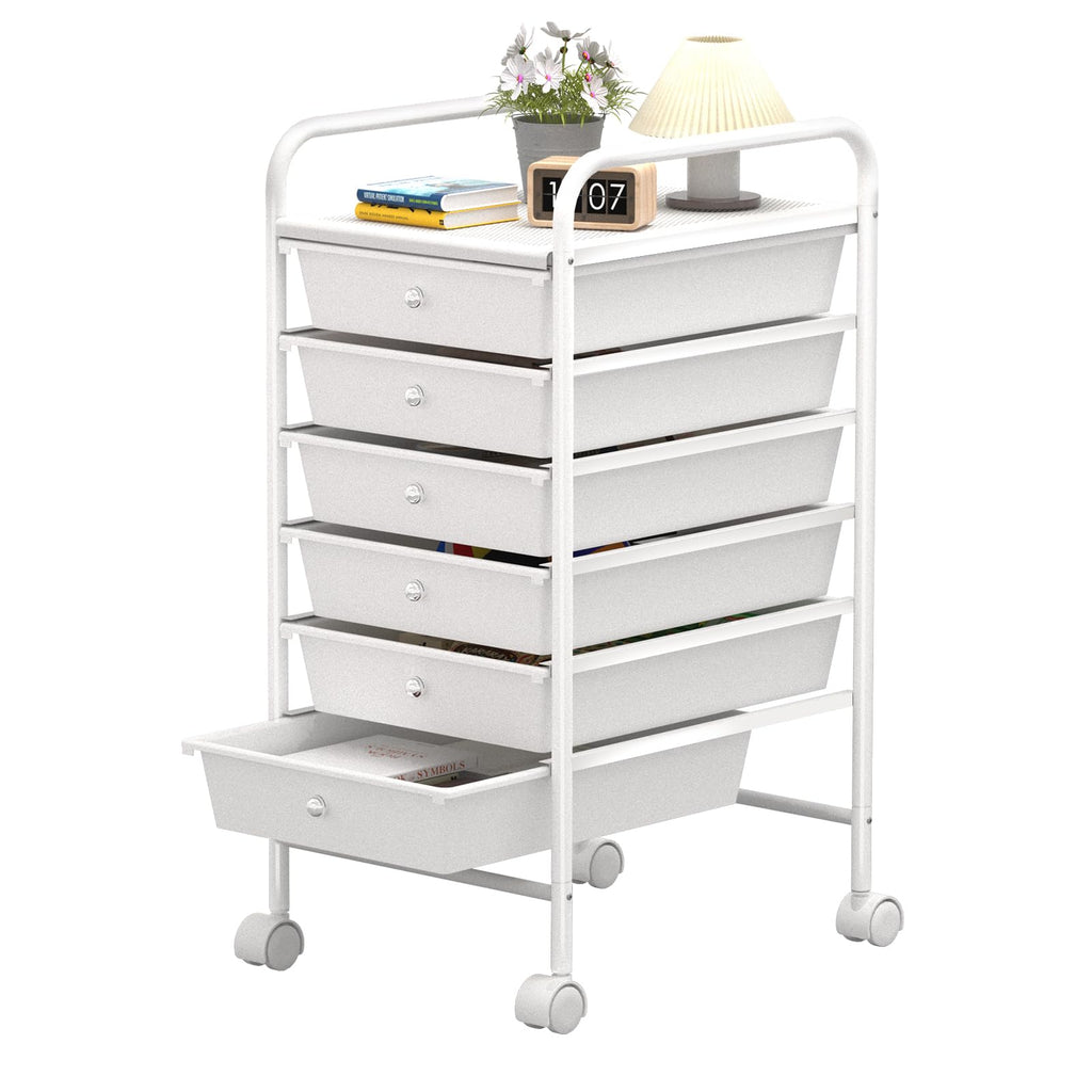 White 6 Tier Rolling Storage Cart with 6 Drawers U3111