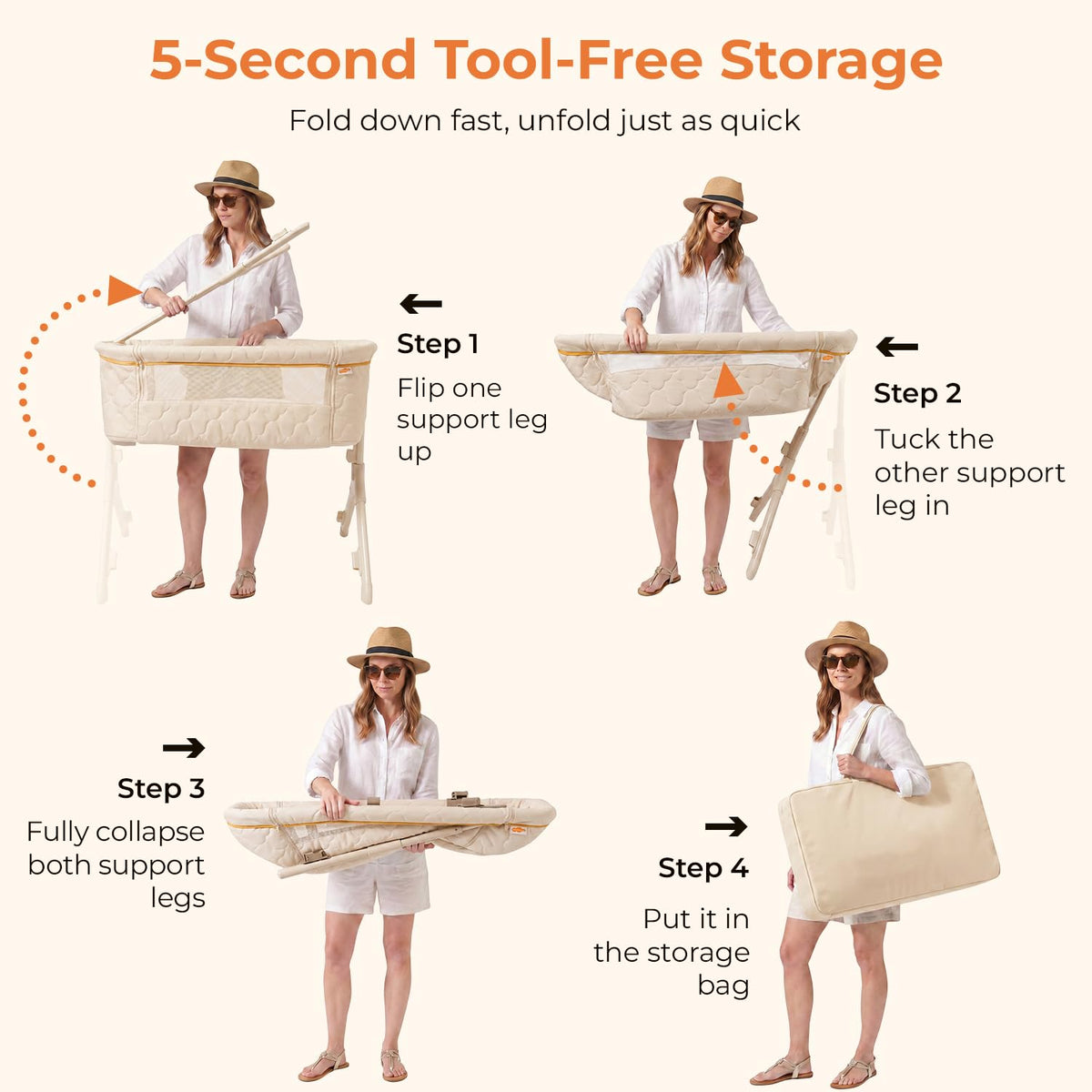 Beige 3-in-1 Foldable Baby Bassinet with Wheels Y811