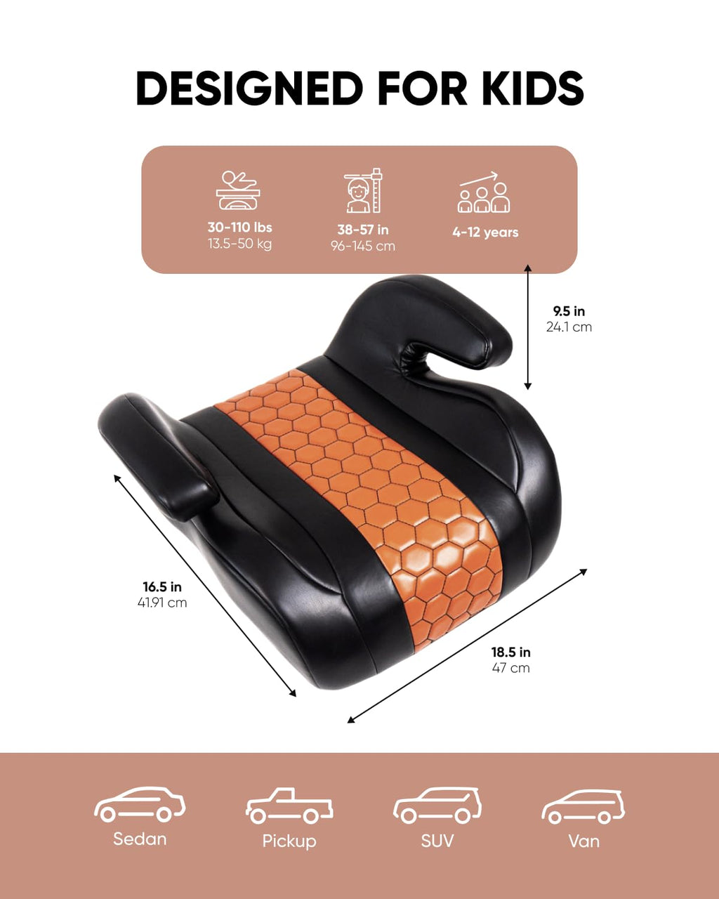 Black-Brown Backless Booster Seat, Waterproof Leather Seat Protector & Kick Mat Set Y58727