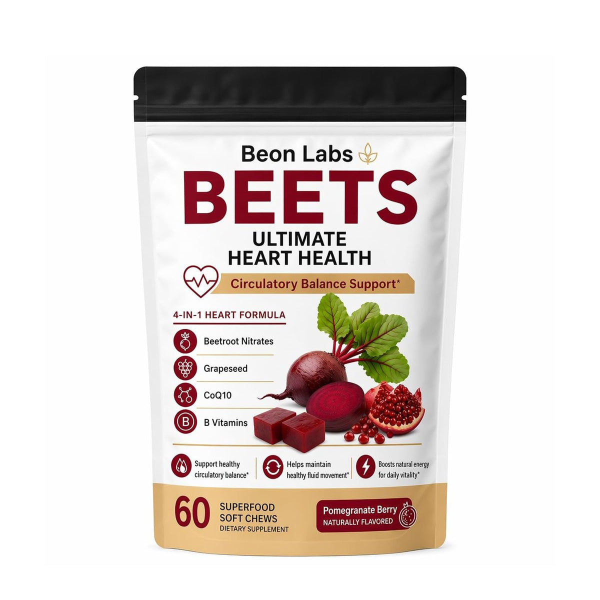 Beetroot Chews with CoQ10 & Grape Seed Extract, 60 Chews C211607