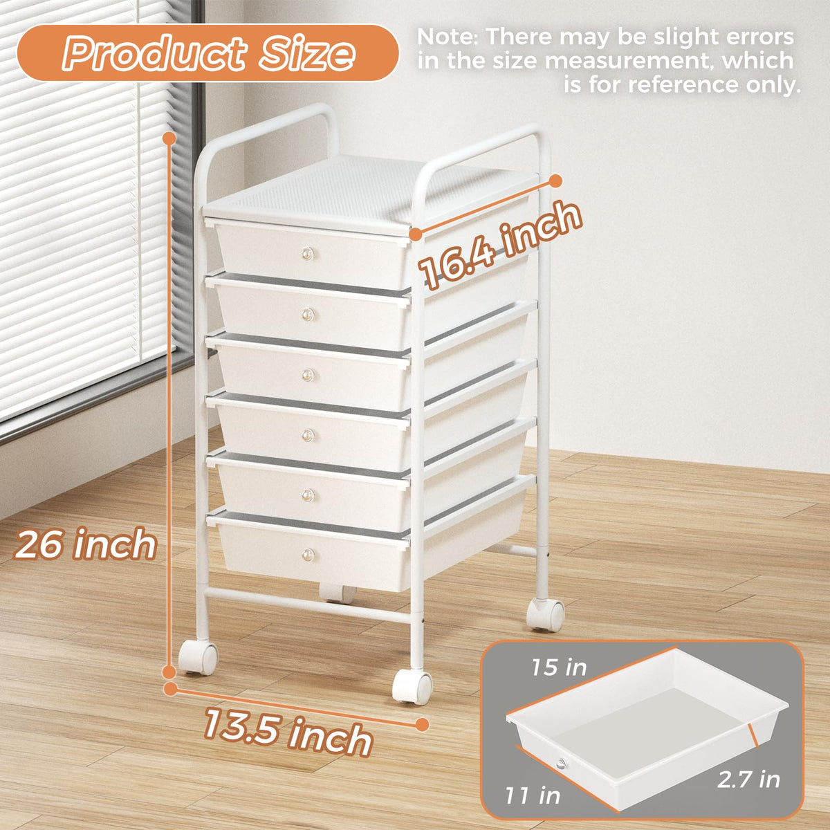 White 6 Tier Rolling Storage Cart with 6 Drawers U3111