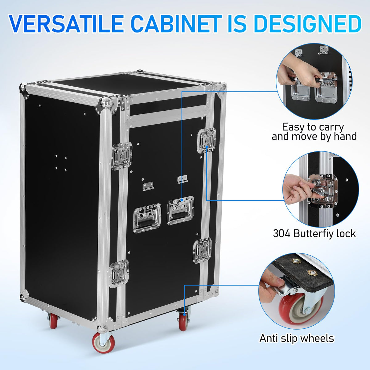 16U DJ Controller Case Rack with 2 Side Tables and 4 Casters S732