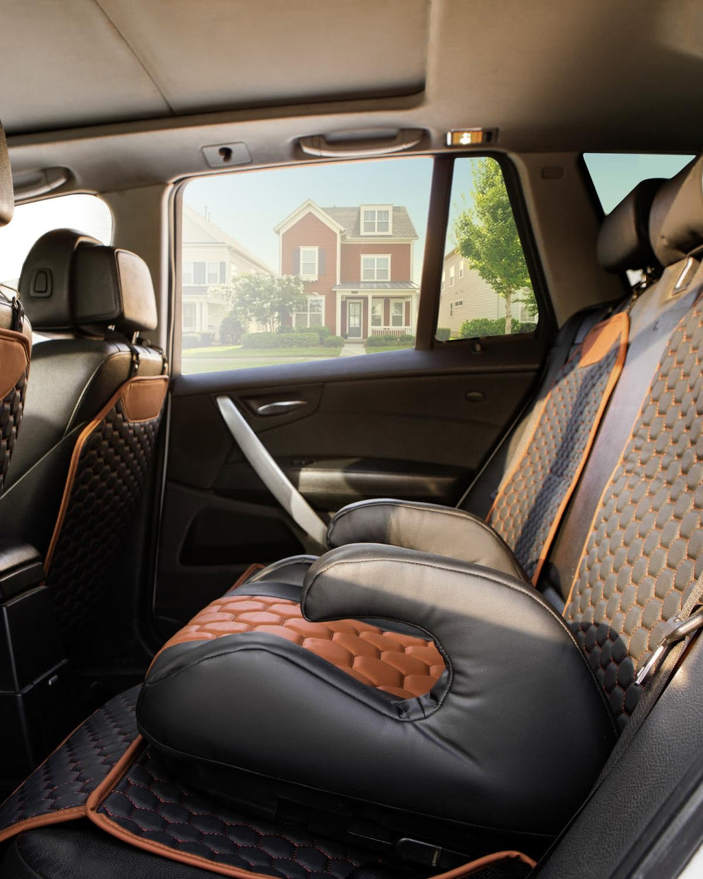 Black-Brown Backless Booster Seat, Waterproof Leather Seat Protector & Kick Mat Set Y58727