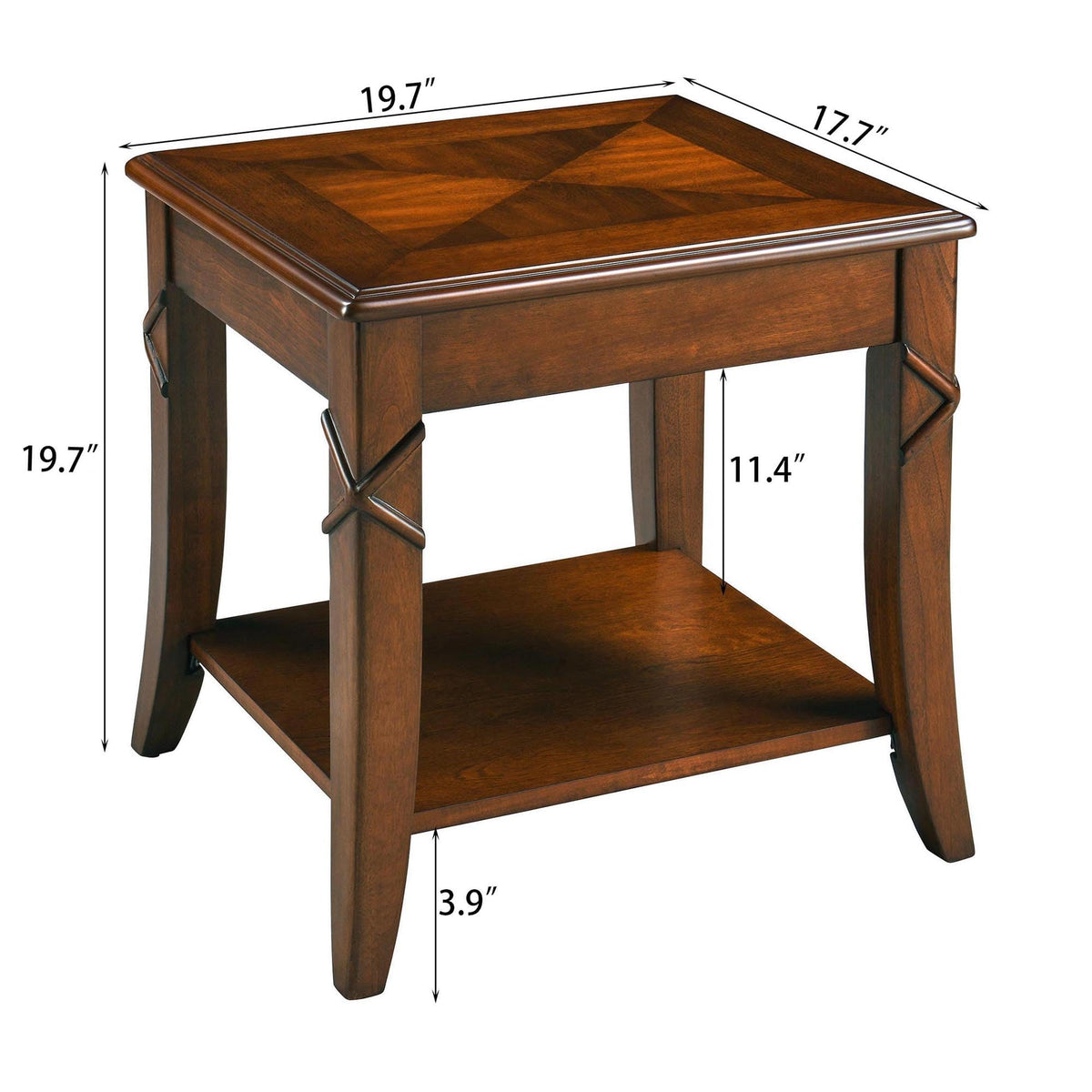 Solid Wood Side End Table with Storage Shelf E369163
