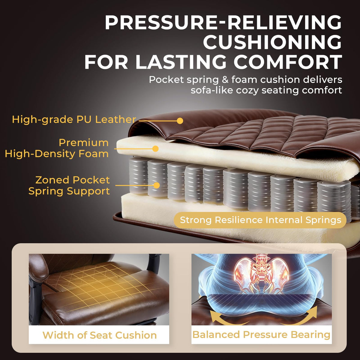 Brown Heated Massage Reclining Leather Office Chair with Foot Rest Y323