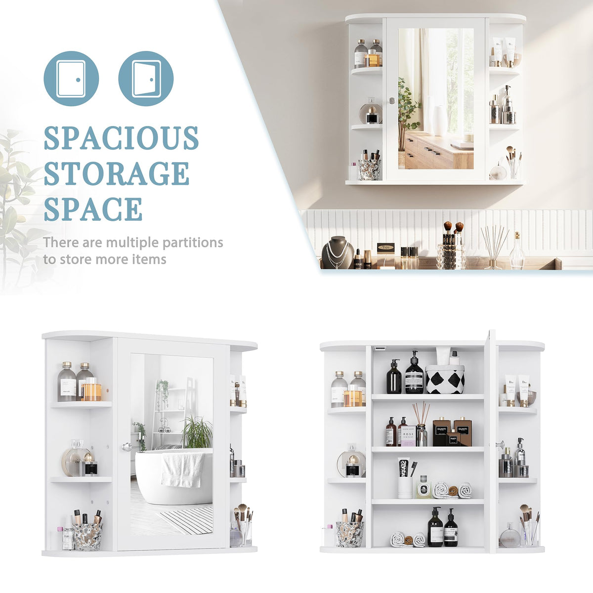 White Wall Mounted Medicine Cabinet with Mirror J742