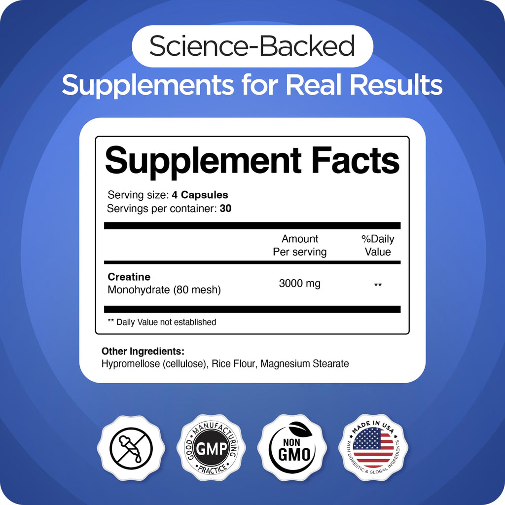 Creatine Monohydrate 3,000mg 120 Capsules Micronized C6042