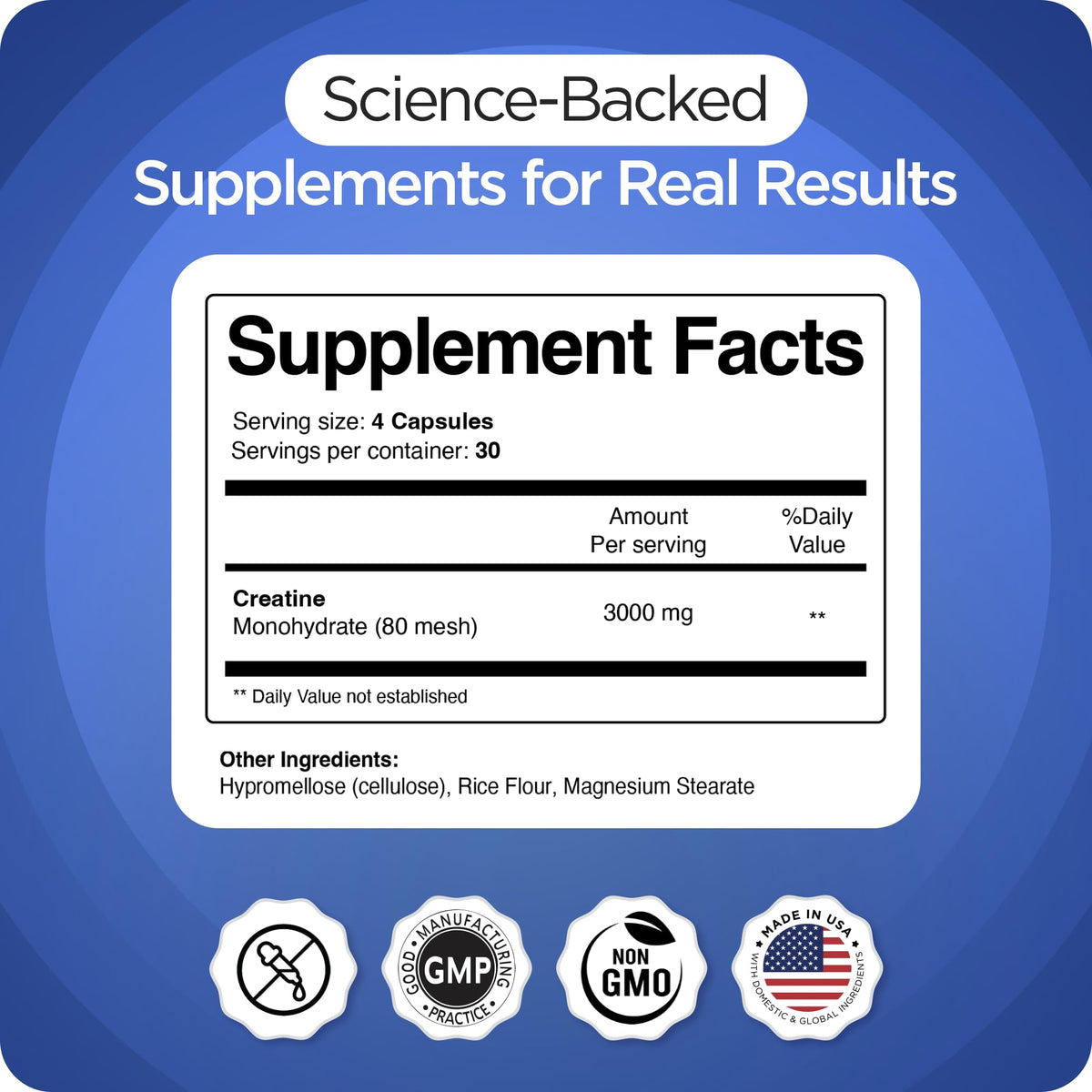 Creatine Monohydrate 3,000mg 120 Capsules Micronized C6042