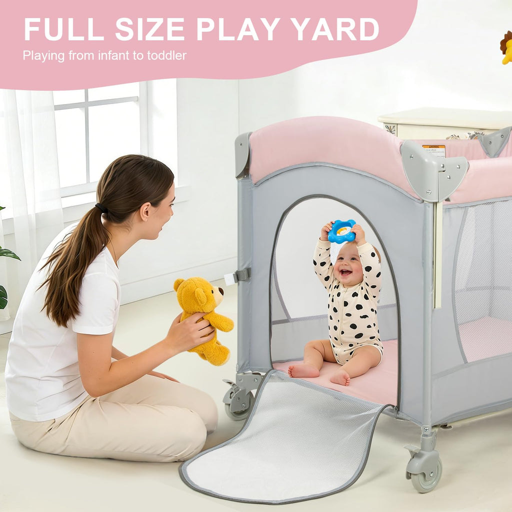 5-in-1 Pink Baby Bassinet Bedside Crib G815