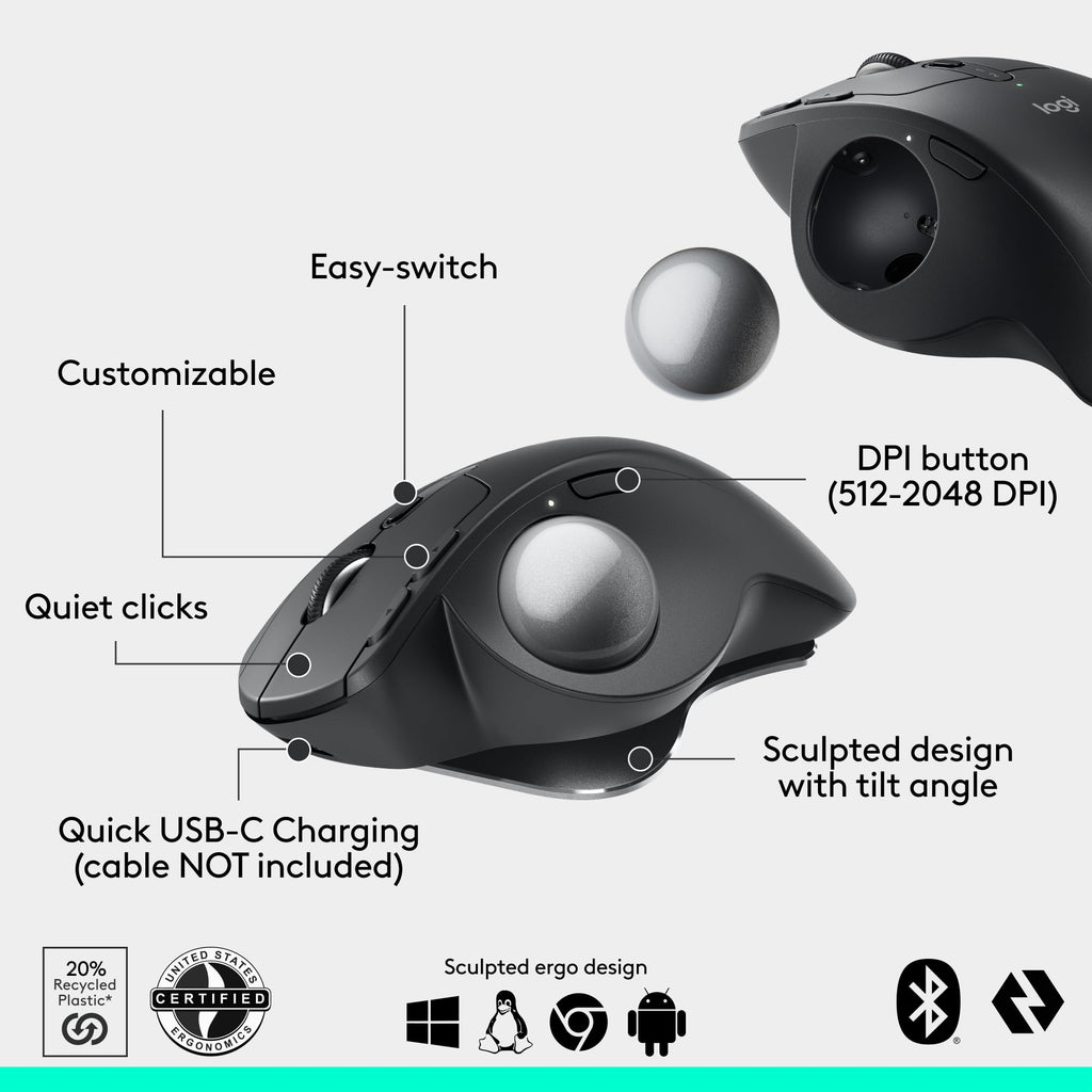 Wireless Trackball Mouse USB C Graphite X49827