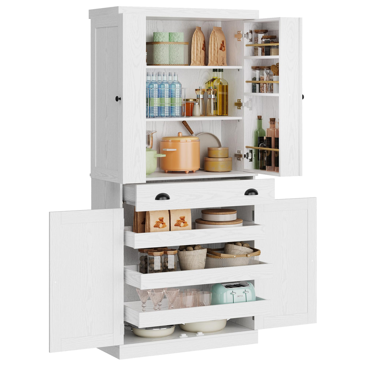 72" White Kitchen Pantry Cabinet with Drawer Q974029