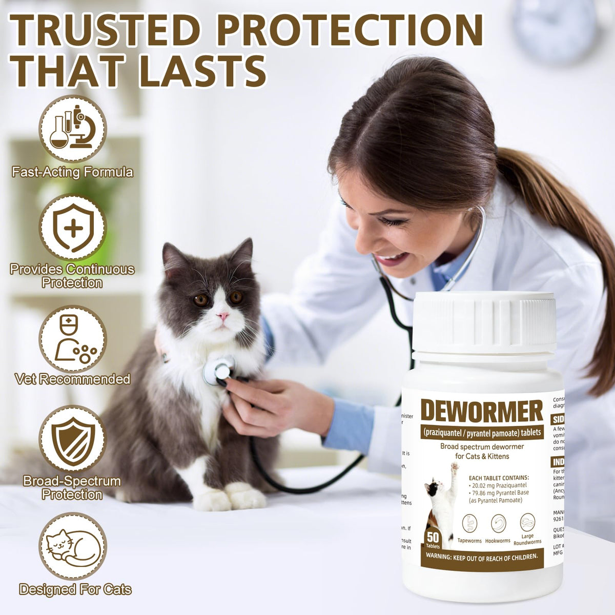 Broad-Spectrum Dewormer for Cats & Kittens, 50 Tablets Y969