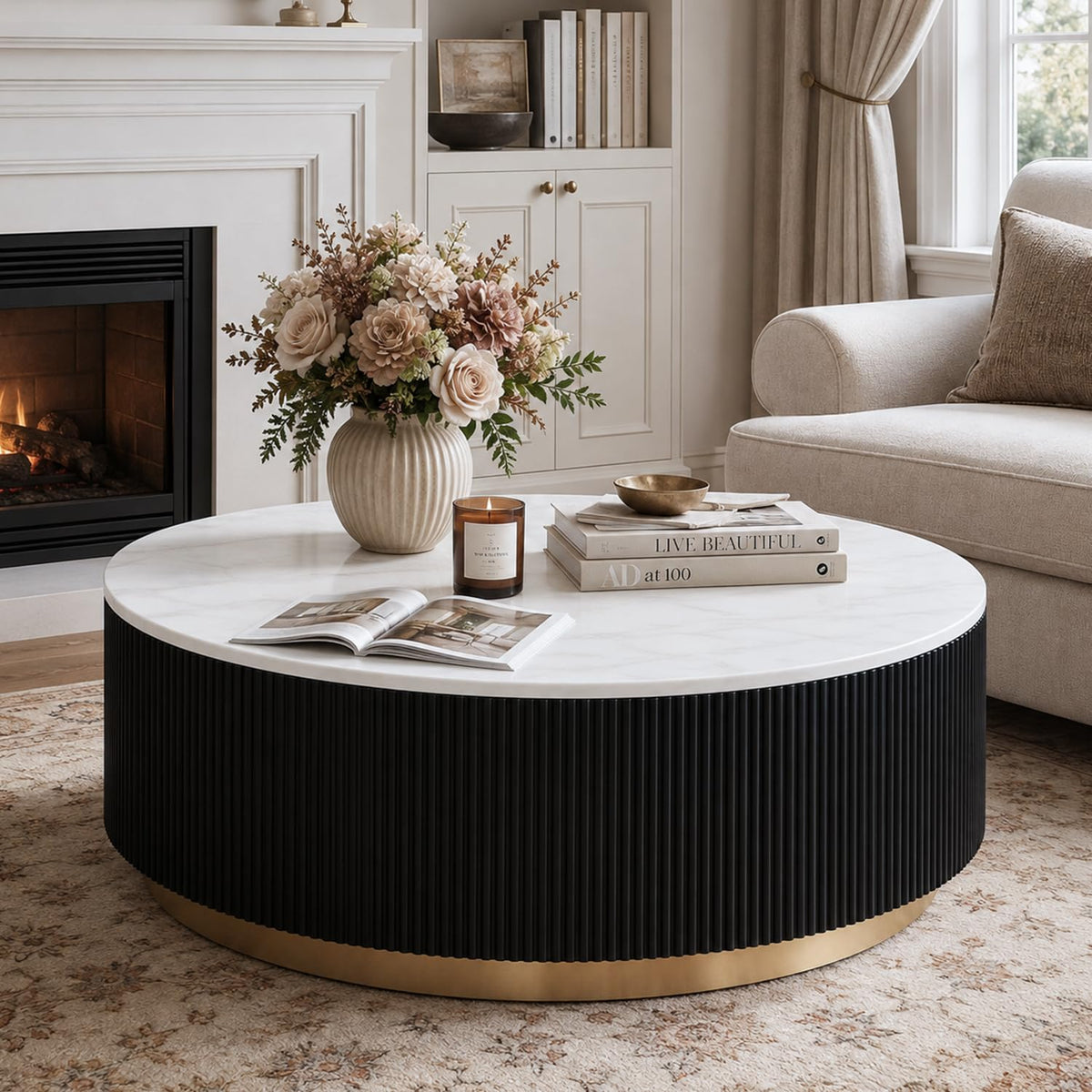 Marble Coffee Table with Pedestal Base J668372