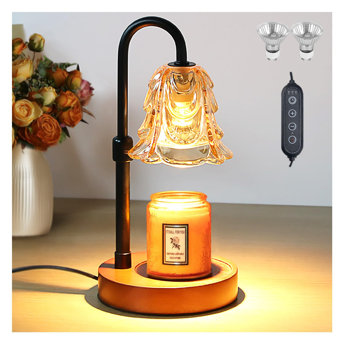 Candle Warmer Lamp with Timer Dimmer Adjustable Height Black W834