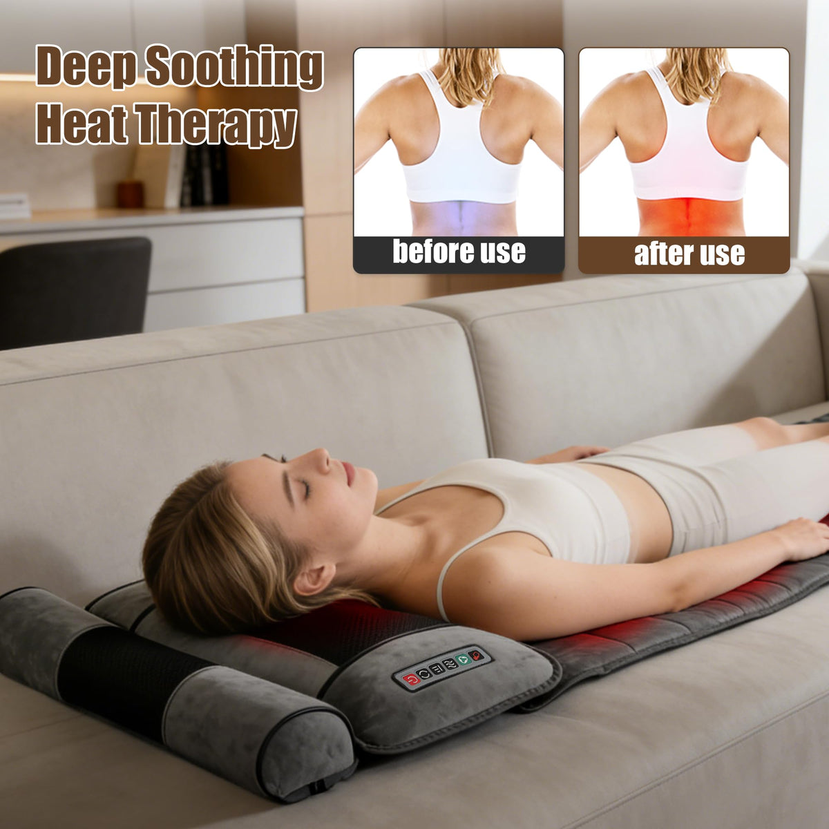 Full Body Massage Mat with Heat, 10 Vibrating Nodes, 9 Modes, 3 Heating Levels, Detachable Neck Foot Massager C5911