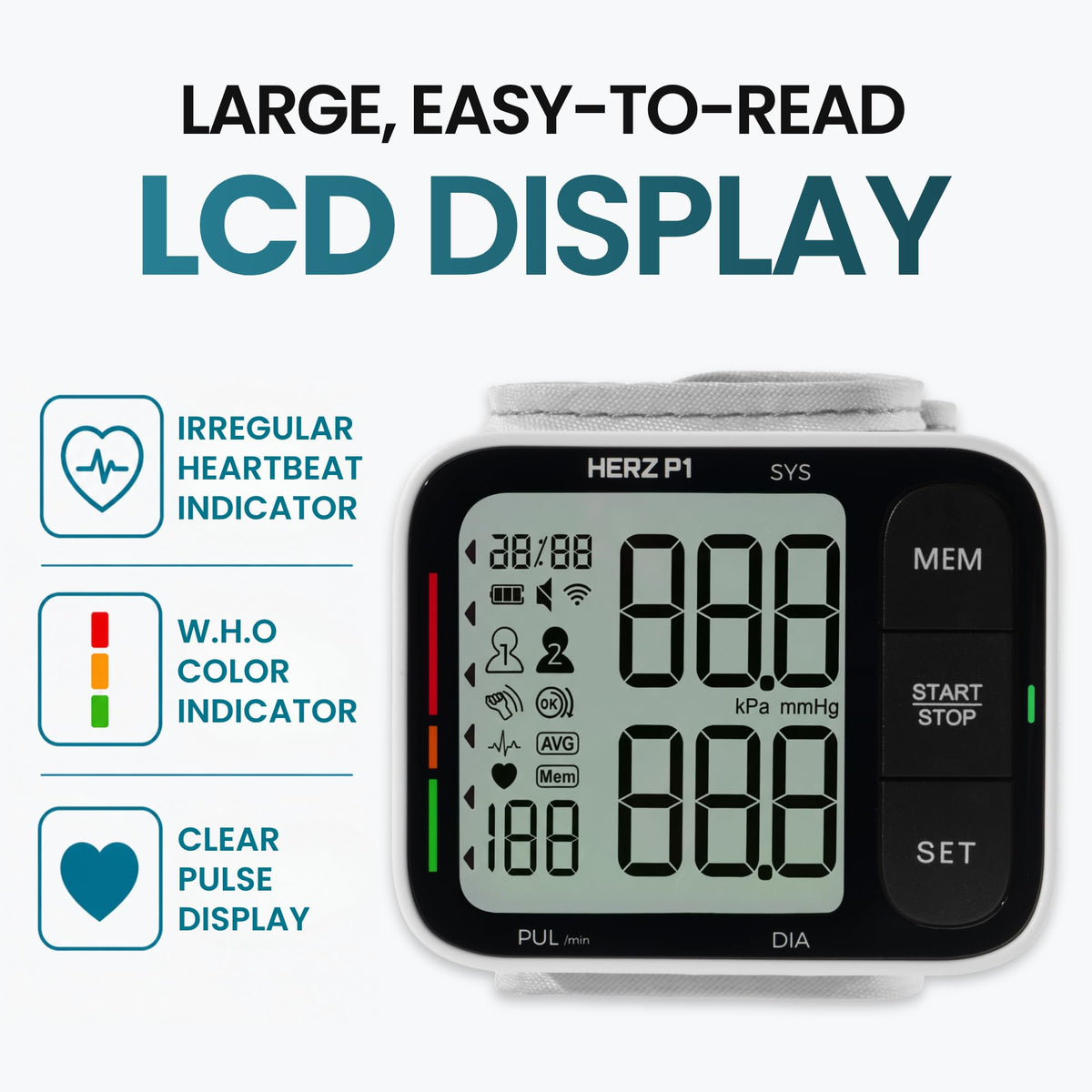 Wrist Blood Pressure Monitor with Large LCD Display and Adjustable Cuff X24105