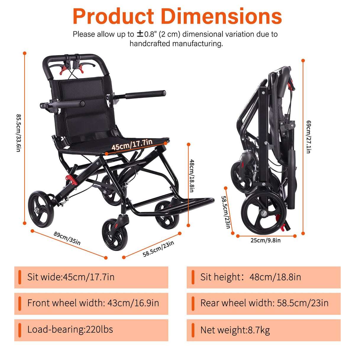 Lightweight Foldable Transport Wheelchair A1238