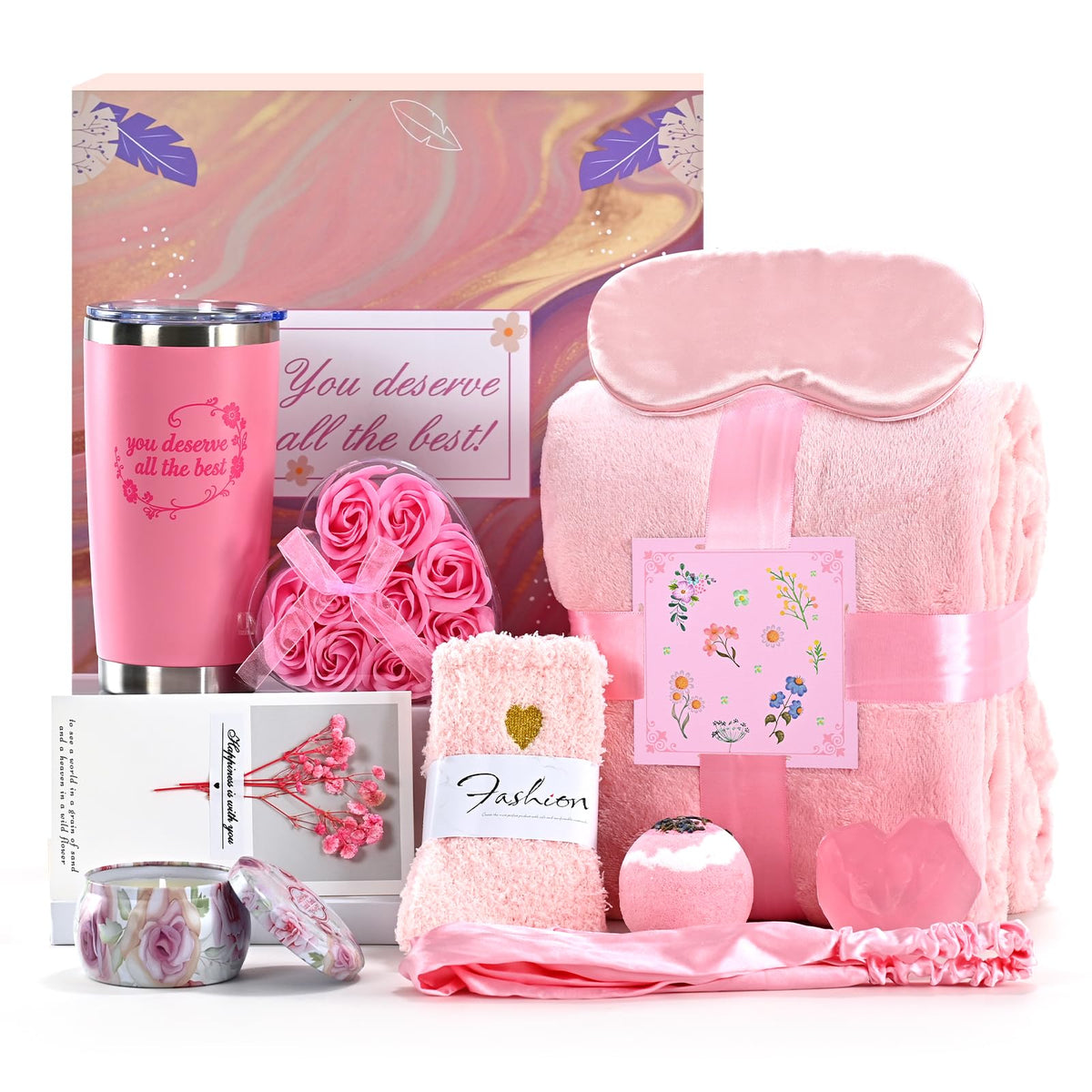 Birthday Gift Baskets, Spa Gift Sets, Blanket, Candle, Mugs B752005