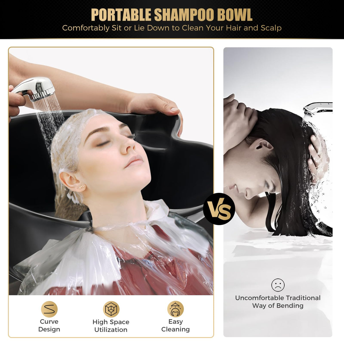 Portable Shampoo Bowl with Electric Pump, 2 Buckets, Adjustable Height J627408