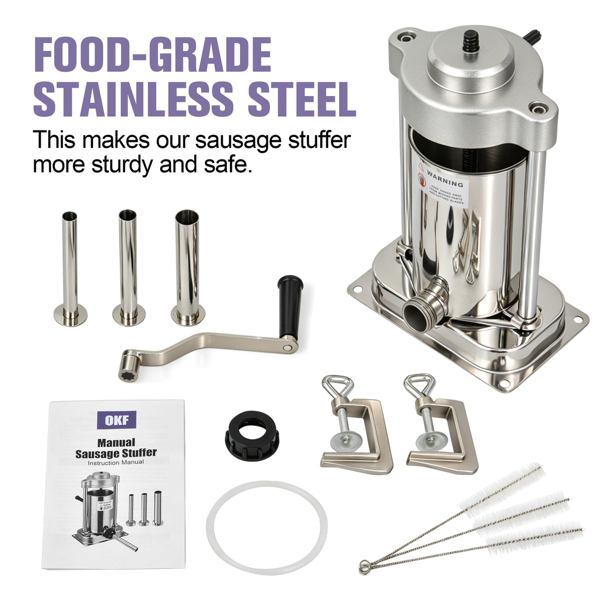 5lb Stainless Steel Sausage Stuffer with 3 Stuffing Tubes C758
