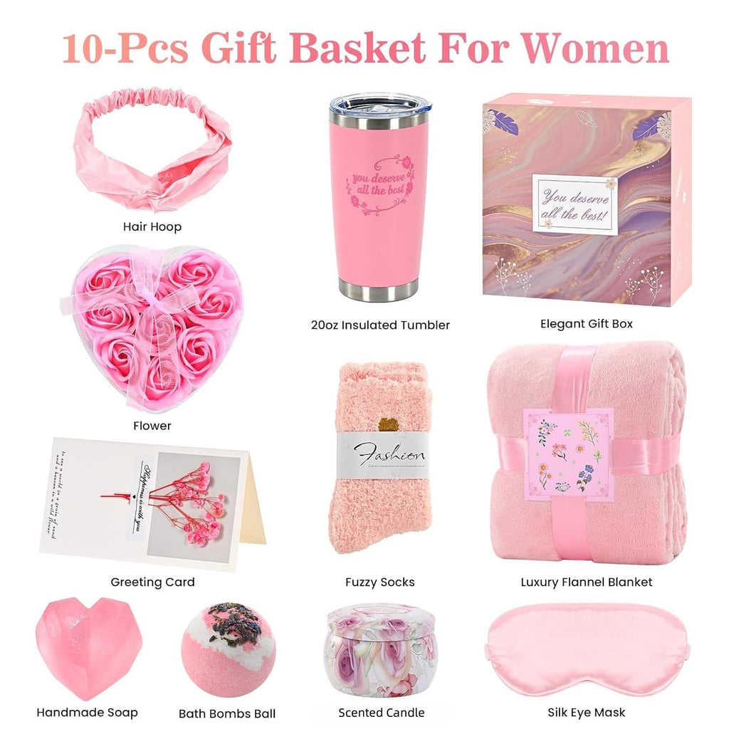 Birthday Gift Baskets, Spa Gift Sets, Blanket, Candle, Mugs B752005