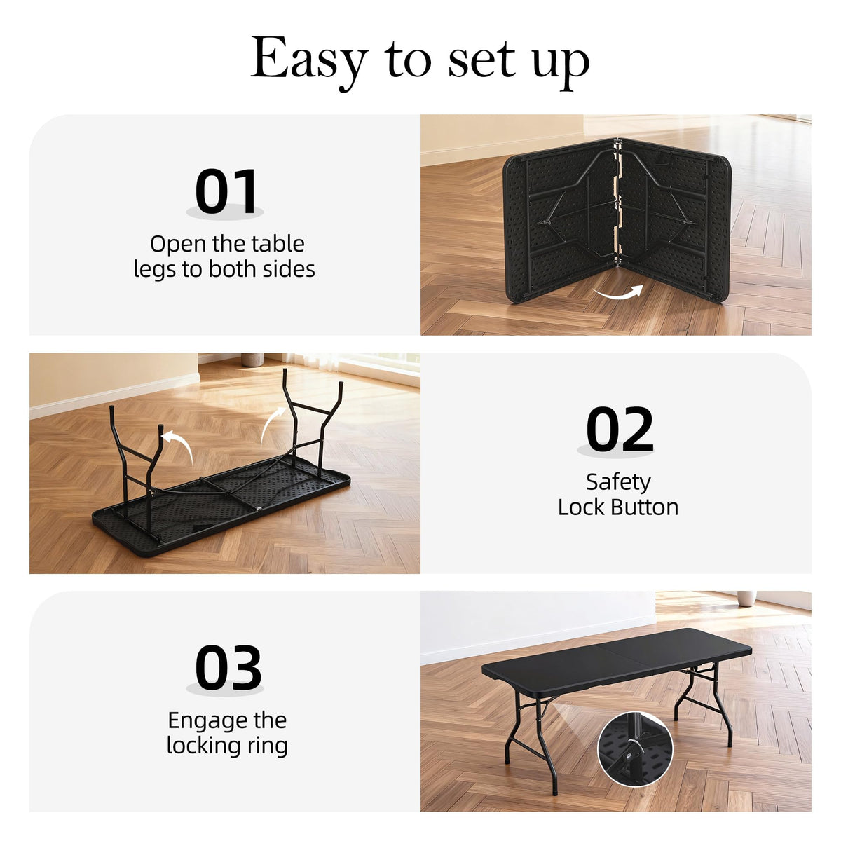 6FT Black Plastic Folding Table with Carrying Handle C381935